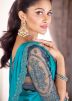 Turquoise Embroidered Saree With Blouse