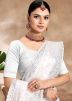 White Thread Embroidered Saree In Organza