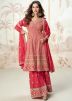 Coral Red Embroidered Sharara Suit Set