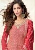 Coral Red Embroidered Sharara Suit Set