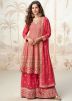 Coral Red Embroidered Sharara Suit Set
