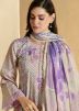 Purple Cotton Pant Suit In Digital Print