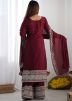 Wine Embroidered Readymade Palazzo Suit