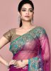 Pink Handwork Net Saree With Blouse