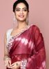 Red Tie -Dye Print Saree In Tissue