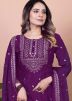 Purple Embroidered Salwar Suit Set In Chiffon