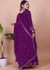 Purple Embroidered Salwar Suit Set In Chiffon
