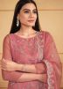 Peach Embroidered Organza Pant Suit Set