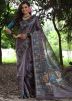 Grey Printed Saree In Tussar Silk