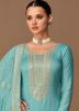 Blue Embroidered Palazzo Suit In Art Silk