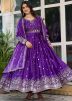 Purple Embroidered Full Sleeved Anarkali Suit