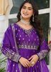 Purple Embroidered Full Sleeved Anarkali Suit