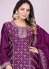 Purple Full Sleeved Embroidered Palazzo Suit