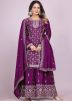 Purple Full Sleeved Embroidered Palazzo Suit