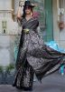 Black Printed Satin Saree With blouse