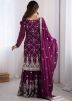 Purple Embroidered Readymade Sharara Suit