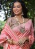 Pink Floral Printed Saree In Tussar Silk