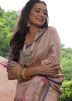 Peach Tussar Silk Saree In Floral Print