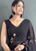 Black Floral Print Saree In Georgette