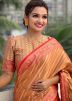Orange Zari Woven Saree In Tissue Silk