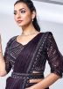 Pre-Stitched Purple Embroidered Border Satin Saree