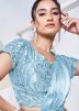 Sky Blue Embellished Pre-Stitched Saree In Satin