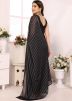 Black Stripe Print Saree In Georgette