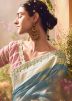 Blue Embroidered Saree In Tissue Silk