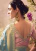 Blue Embroidered Saree In Tissue Silk