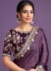 Purple Embroidered Border Saree In Satin