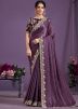 Purple Embroidered Border Saree In Satin