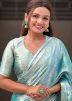 Turquoise Tussar Silk Saree In Woven Work