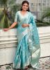 Turquoise Tussar Silk Saree In Woven Work