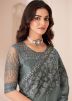 Grey Embroidered Saree In Satin
