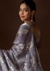 Grey Satin Silk Saree In Foil Print 