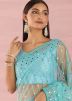 Blue Mirror Embellished Net Saree