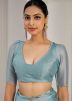 Blue Satin Saree In Foil Print
