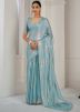 Blue Satin Saree In Foil Print