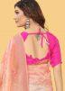 Light Orange Embroidered Saree In Organza