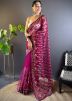 Magenta Embroidered Saree In Net