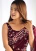 Maroon Embroidered Saree In Satin