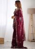Maroon Embroidered Saree In Satin