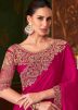 Pink Embroidered Saree In Satin