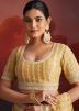 Mustard Yellow Embroidered Saree In Organza