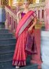 Dark Peach Bandhej Print Saree In Tussar Silk