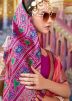 Dark Peach Bandhej Print Saree In Tussar Silk