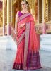 Dark Peach Bandhej Print Saree In Tussar Silk