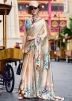 Beige Satin Saree In Floral Print