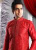 Readymade Red Art Silk Kurta Pyjama