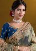 Dual Tone Green Saree In Zari Embroidery